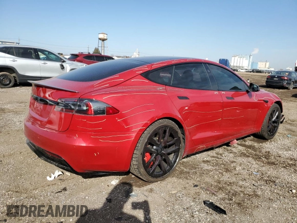 2021 Tesla Model S Plaid with VIN 5YJSA1E66MF435931, listed as a Copart auction lot 45583255 with 41,925 mi miles and Salvage Title. Bid and sale history available at carsss.com. Image 3.