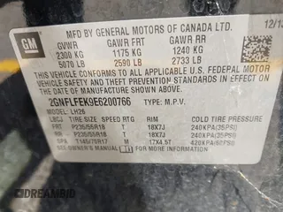 2014 Chevrolet Equinox LT z VIN 2GNFLFEK9E6200766, wystawiony jako IAAI lot #42366214 z przebiegiem 166 337 mil mil oraz . Historia ofert i sprzedaży dostępna na DreamBid. Obrazek 9.