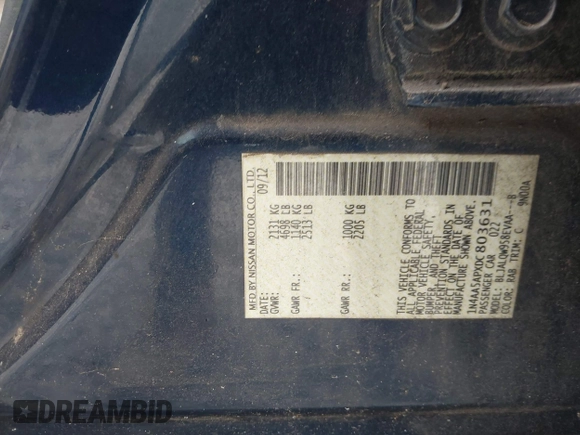 2013 Nissan Maxima S with VIN 1N4AA5APXDC803631, listed as a IAAI auction lot 42168957 with 119,845 mi miles and . Bid and sale history available at DreamBid. Image 9.