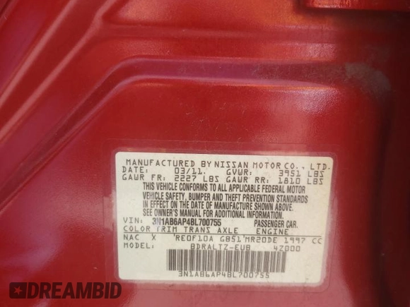 2011 Nissan Sentra SL with VIN 3N1AB6AP4BL700755, listed as a Copart auction lot 73088304 with Not Provided miles and Salvage Title. Bid and sale history available at DreamBid. Image 12.