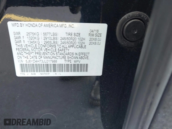 2018 Acura MDX Technology with VIN 5J8YD4H73JL017988, listed as a IAAI auction lot 42351398 with 102,733 mi miles and . Bid and sale history available at DreamBid. Image 9.