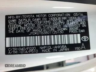 2016 Toyota Prius One with VIN JTDKDTB38G1125130, listed as a Copart auction lot 52741225 with 87,262 mi miles and Clean Title. Bid and sale history available at DreamBid. Image 12.