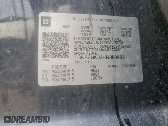 2017 GMC Yukon XL Denali with VIN 1GKS2HKJ3HR390983, listed as a Copart auction lot 68530834 with 160,214 mi miles and Salvage Title. Bid and sale history available at carsss.com. Image 13.