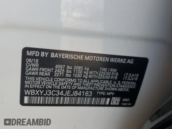 2018 BMW X2 sDrive28i with VIN WBXYJ3C34JEJ84163, listed as a Copart auction lot 54043904 with 46,509 mi miles and Salvage title. Bid and sale history available at DreamBid. Image 16.