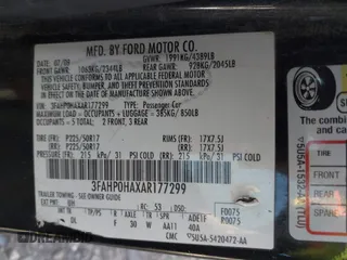 2010 Ford Fusion SE with VIN 3FAHP0HAXAR177299, listed as a IAAI auction lot 41859357 with 198,800 mi miles. Bid and sale history available at carsss.com. Image 9.
