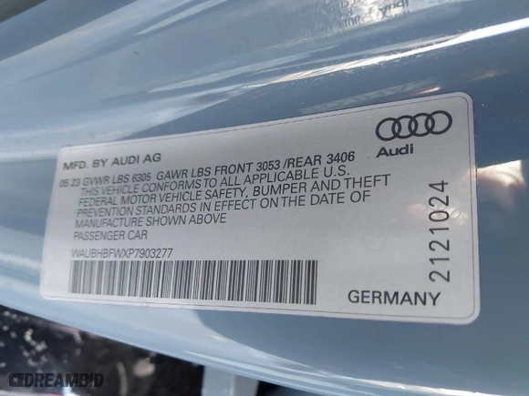 2023 Audi RS e-tron GT with VIN WAUBHBFWXP7903277, listed as a IAAI auction lot 41098544 with 5,781 mi miles. Bid and sale history available at carsss.com. Image 9.