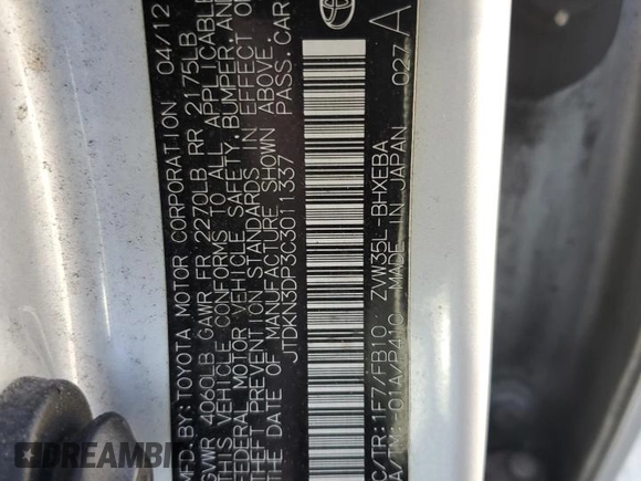 2012 Toyota Prius with VIN JTDKN3DP3C3011337, listed as a Copart auction lot 63457645 with 273,791 mi miles and Clean title. Bid and sale history available at DreamBid. Image 12.