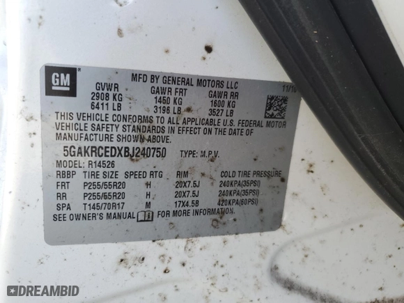 2011 Buick Enclave CXL-2 with VIN 5GAKRCEDXBJ240750, listed as a Copart auction lot 43453855 with 225,341 mi miles and Salvage Title. Bid and sale history available at carsss.com. Image 13.