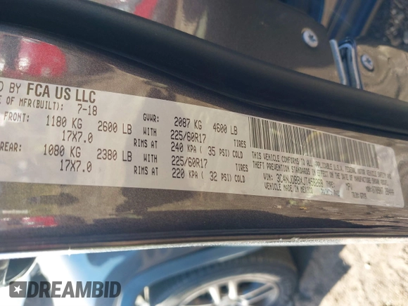 2018 Jeep Compass Latitude with VIN 3C4NJDBBXJT458268, listed as a IAAI auction lot 40965832 with 86,553 mi miles and . Bid and sale history available at DreamBid. Image 9.