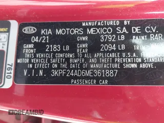 2021 Kia Forte LXS z VIN 3KPF24AD6ME361887, wystawiony jako IAAI lot #42202222 z przebiegiem 101 142 mil mil oraz . Historia ofert i sprzedaży dostępna na DreamBid. Obrazek 9.