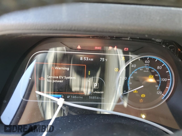 2019 Nissan LEAF SV with VIN 1N4AZ1CP8KC313703, listed as a Copart auction lot 56113735 with 56,854 mi miles and Salvage title. Bid and sale history available at DreamBid. Image 9.