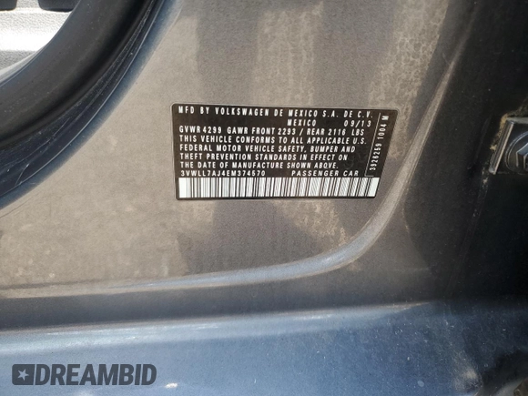 2014 Volkswagen Jetta TDI w/Premium with VIN 3VWLL7AJ4EM374570, listed as a Copart auction lot 63996195 with 186,497 mi miles and Salvage title. Bid and sale history available at DreamBid. Image 12.