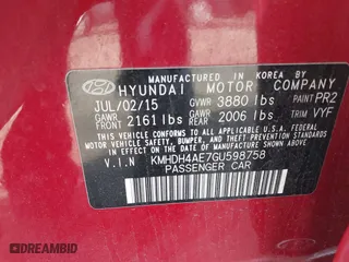 2016 Hyundai Elantra SE with VIN KMHDH4AE7GU598758, listed as a IAAI auction lot 38306152 with 103,202 mi miles. Bid and sale history available at carsss.com. Image 9.