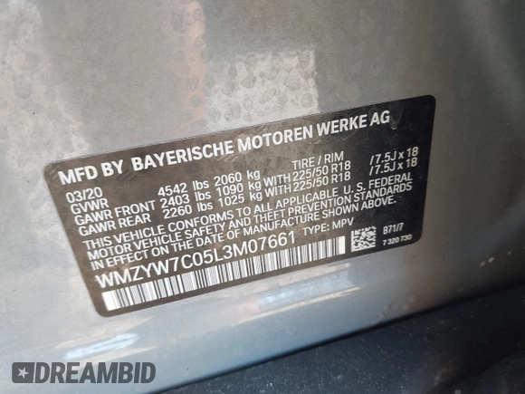 2020 MINI Countryman Cooper S with VIN WMZYW7C05L3M07661, listed as a IAAI auction lot 42242689 with 45,602 mi miles and . Bid and sale history available at DreamBid. Image 9.