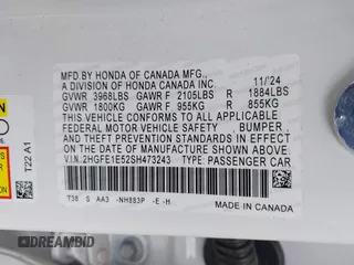 2025 Honda Civic Si with VIN 2HGFE1E52SH473243, listed as a IAAI auction lot 41680486 with 870 mi miles and . Bid and sale history available at DreamBid. Image 9.
