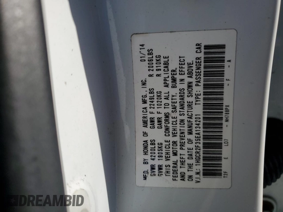 2014 Honda Accord LX with VIN 1HGCR2F35EA134201, listed as a Copart auction lot 41395065 with 83,196 mi miles and Salvage Title. Bid and sale history available at carsss.com. Image 12.