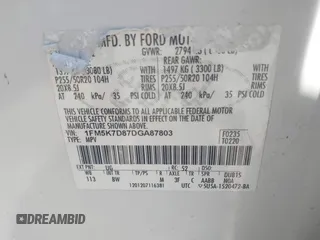 2013 Ford Explorer XLT z VIN 1FM5K7D87DGA87803, wystawiony jako IAAI lot #40593863 z przebiegiem 197 009 mil mil oraz . Historia ofert i sprzedaży dostępna na DreamBid. Obrazek 9.