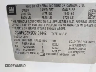 2012 Chevrolet Equinox LS with VIN 2GNFLCEK9C6101442, listed as a IAAI auction lot 42071000 with 135,764 mi miles. Bid and sale history available at carsss.com. Image 9.