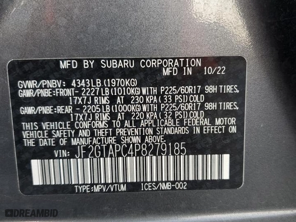 2023 Subaru Crosstrek Premium with VIN JF2GTAPC4P8279185, listed as a Copart auction lot 50057865 with 32,500 mi miles and Salvage Title. Bid and sale history available at carsss.com. Image 13.