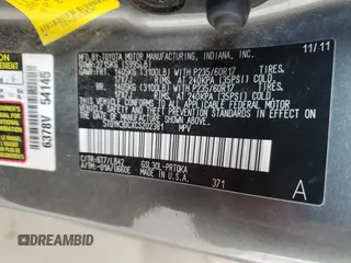 2012 Toyota Sienna XLE AAS с VIN 5TDYK3DCXCS202381, выставлен на аукционе Copart как лот 59002895 с пробегом 272 415 миль миль и Списание • Salvage title. История ставок и продаж доступна на DreamBid. Изображение 13.