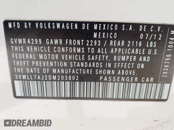 2013 Volkswagen Jetta TDI w/Premium/Nav с VIN 3VWLL7AJ2DM203802, выставлен на аукционе IAAI как лот 42311963 с пробегом 136 099 миль миль и . История ставок и продаж доступна на DreamBid. Изображение 9.