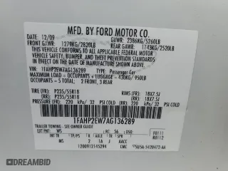 2010 Ford Taurus SEL with VIN 1FAHP2EW7AG136289, listed as a Copart auction lot 49160605 with 142397 miles and Salvage Title. Bid and sale history available at carsss.com. Image 12.