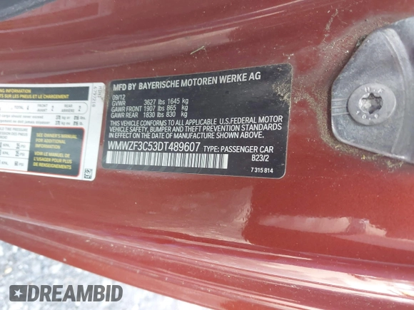 2013 MINI Clubman z VIN WMWZF3C53DT489607, wystawiony jako IAAI lot #42407339 z przebiegiem 169 164 mil mil oraz . Historia ofert i sprzedaży dostępna na DreamBid. Obrazek 9.