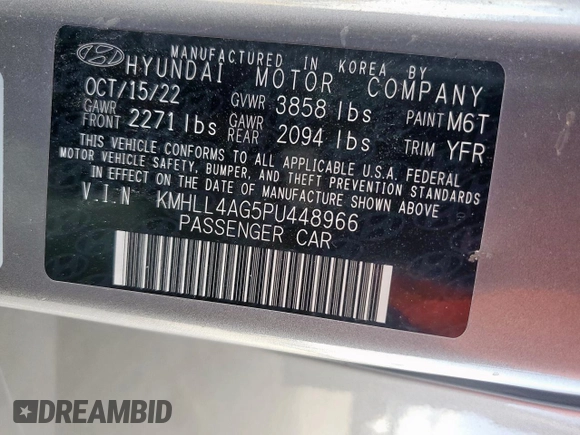 2023 Hyundai Elantra SE with VIN KMHLL4AG5PU448966, listed as a Copart auction lot 61752585 with 42,679 mi miles and Salvage title. Bid and sale history available at DreamBid. Image 13.