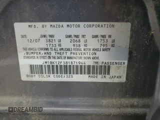 2008 Mazda 3 i Sport with VIN JM1BK12F381871944, listed as a Copart auction lot 73062454 with 105,916 mi miles and Clean Title. Bid and sale history available at DreamBid. Image 12.