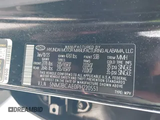 2023 Hyundai Tucson SEL with VIN 5NMJBCAE0PH220551, listed as a IAAI auction lot 41776552 with 46,002 mi miles. Bid and sale history available at carsss.com. Image 9.