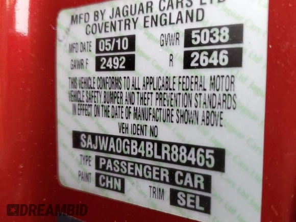 2011 Jaguar XF Premium with VIN SAJWA0GB4BLR88465, listed as a Copart auction lot 86172224 with 115,179 mi miles and Non repairable. Bid and sale history available at DreamBid. Image 12.