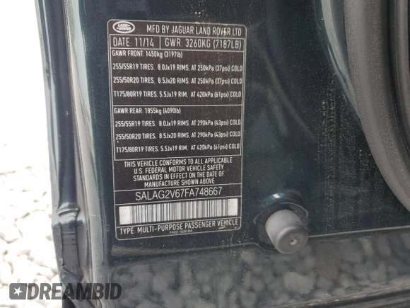 2015 Land Rover LR4 HSE with VIN SALAG2V67FA748667, listed as a Copart auction lot 54931885 with 141,641 mi miles and Salvage Title. Bid and sale history available at DreamBid. Image 13.