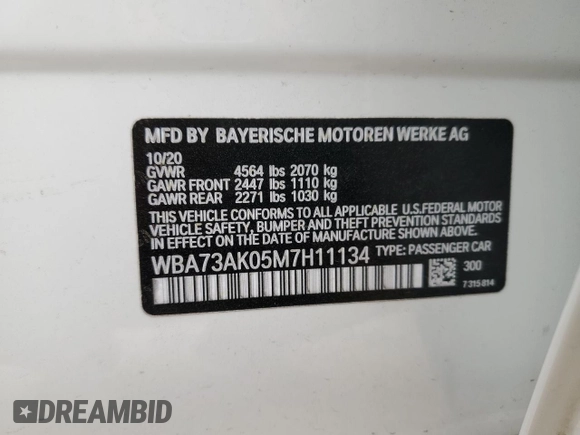 2021 BMW 2 Series 228i xDrive with VIN WBA73AK05M7H11134, listed as a Copart auction lot 52794895 with 21,901 mi miles and Salvage title. Bid and sale history available at DreamBid. Image 12.