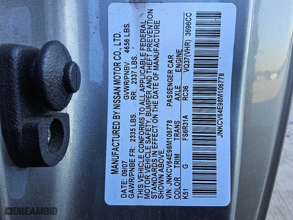 2008 Infiniti G37 Coupe Sport with VIN JNKCV64E98M106778, listed as a Copart auction lot 73594384 with 162,144 mi miles and Clean Title. Bid and sale history available at carsss.com. Image 12.