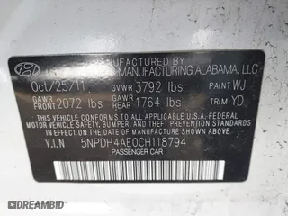 2012 Hyundai Elantra GLS with VIN 5NPDH4AE0CH118794, listed as a IAAI auction lot 41681328 with 209,421 mi miles. Bid and sale history available at carsss.com. Image 9.
