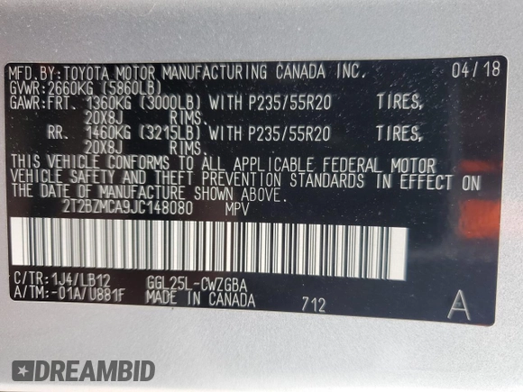2018 Lexus RX 350 with VIN 2T2BZMCA9JC148080, listed as a Copart auction lot 59716135 with 46,522 mi miles and Clean title. Bid and sale history available at DreamBid. Image 14.