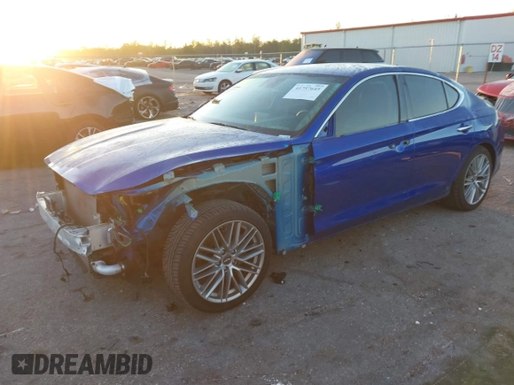 2021 Genesis G70 2.0T with VIN KMTG64LA9MU067141, listed as a IAAI auction lot 41757645 with 58,204 mi miles. Bid and sale history available at carsss.com. Image 2.
