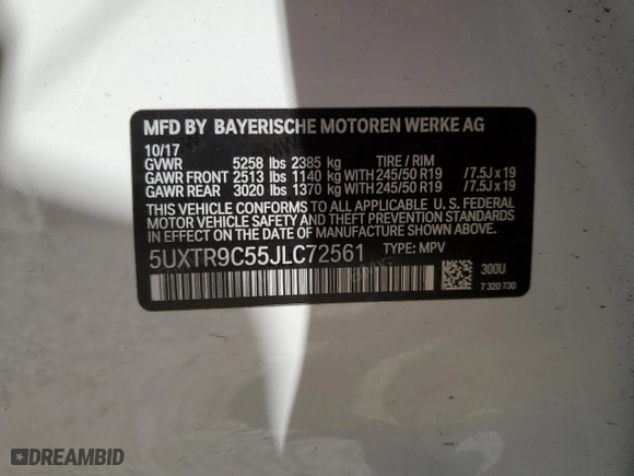 2018 BMW X3 xDrive30i with VIN 5UXTR9C55JLC72561, listed as a Copart auction lot 50029055 with 52,120 mi miles and Salvage Title. Bid and sale history available at carsss.com. Image 16.