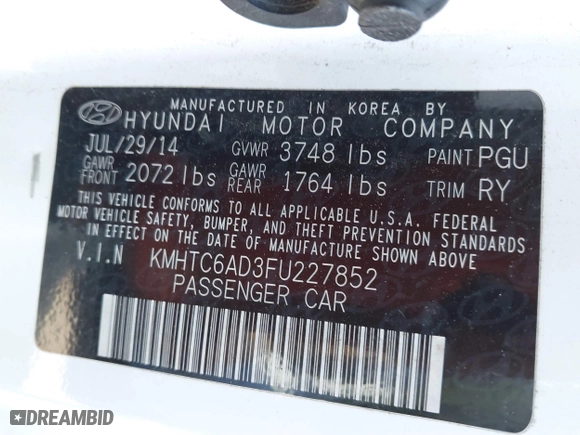 2015 Hyundai Veloster with VIN KMHTC6AD3FU227852, listed as a IAAI auction lot 41657406 with 179,185 mi miles. Bid and sale history available at carsss.com. Image 9.