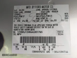 2004 Ford Expedition XLS with VIN 1FMRU13W64LB51765, listed as a IAAI auction lot 41760670 with 84,333 mi miles. Bid and sale history available at carsss.com. Image 9.