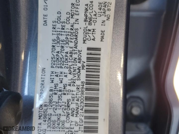 2003 Toyota Highlander with VIN JTEGF21A230098948, listed as a Copart auction lot 46154285 with 163,652 mi miles and Salvage Title. Bid and sale history available at carsss.com. Image 14.