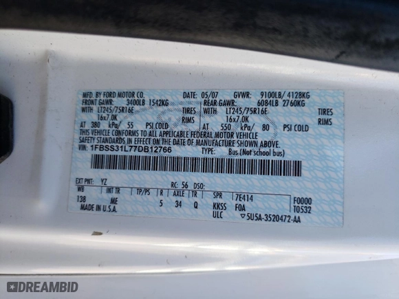 2007 Ford Econoline Wagon XL with VIN 1FBSS31L77DB12766, listed as a Copart auction lot 72954844 with 149,562 mi miles and Salvage Title. Bid and sale history available at carsss.com. Image 15.