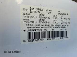 2004 Dodge Durango SXT z VIN 1D4HD38K64F229738, wystawiony jako Copart lot #88742505 z przebiegiem 184 107 mil mil oraz Szkoda całkowita • Salvage title. Historia ofert i sprzedaży dostępna na DreamBid. Obrazek 13.