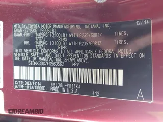 2015 Toyota Sienna LE AAS with VIN 5TDKK3DC7FS563562, listed as a IAAI auction lot 42374720 with 95,040 mi miles and . Bid and sale history available at DreamBid. Image 9.