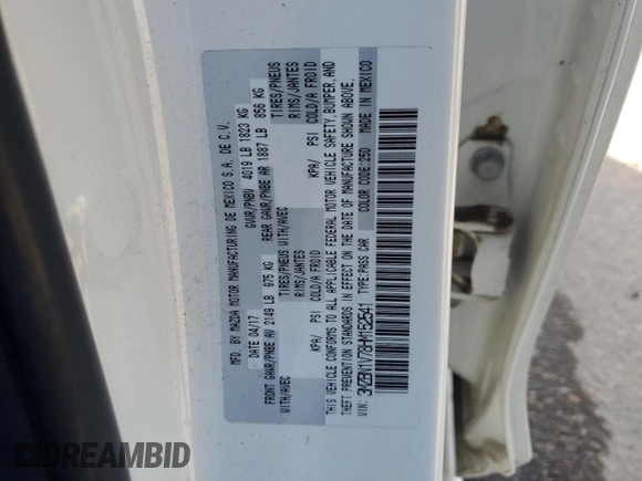 2017 Mazda 3 Touring with VIN 3MZBN1V78HM152541, listed as a Copart auction lot 52414475 with 38,631 mi miles and Salvage Title. Bid and sale history available at DreamBid. Image 12.