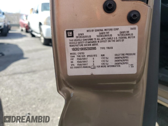 2005 Chevrolet Silverado 1500 Work Truck with VIN 1GCEC19X65Z302995, listed as a Copart auction lot 45987305 with 169,221 mi miles and Salvage Title. Bid and sale history available at DreamBid. Image 12.