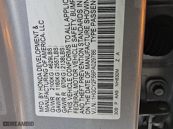 2023 Honda Accord Hybrid Sport with VIN 1HGCY2F56PA029786, listed as a Copart auction lot 48214875 with 66,521 mi miles and Salvage Title. Bid and sale history available at carsss.com. Image 12.