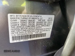 2022 Acura MDX Technology z VIN 5J8YD9H43NL012136, wystawiony jako Copart lot #45752875 z przebiegiem Nie podano mil oraz Szkoda całkowita • Salvage title. Historia ofert i sprzedaży dostępna na DreamBid. Obrazek 13.