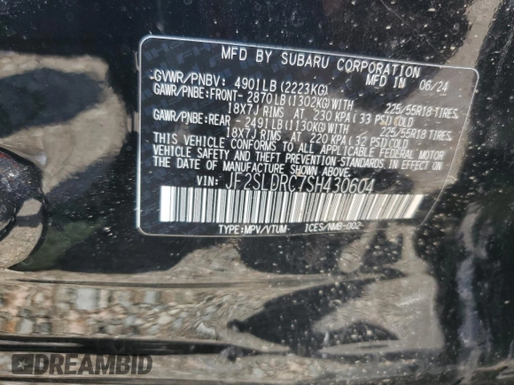 2025 Subaru Forester Limited with VIN JF2SLDRC7SH430604, listed as a Copart auction lot 60880675 with 5,076 mi miles and Salvage title. Bid and sale history available at DreamBid. Image 13.