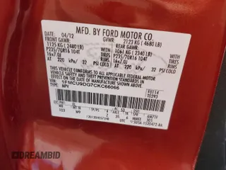 2012 Ford Escape XLT with VIN 1FMCU9DG7CKC66066, listed as a Copart auction lot 59592745 with 138,248 mi miles and Salvage title. Bid and sale history available at DreamBid. Image 13.
